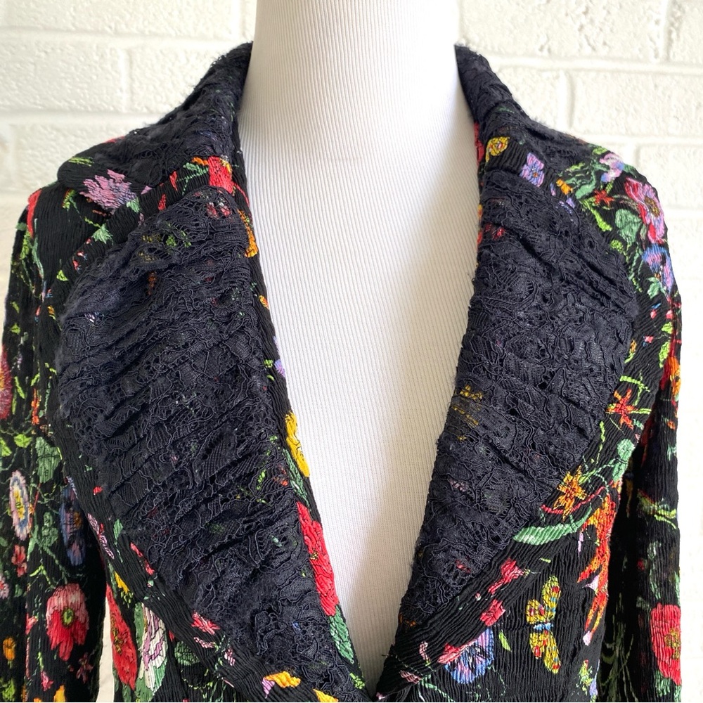 VINTAGE Jacket Blazer Alberto Makali Black Floral Large Boho WhimsyGoth Artsy - Picture 5 of 16